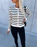 White Striped Buttoned Sweater