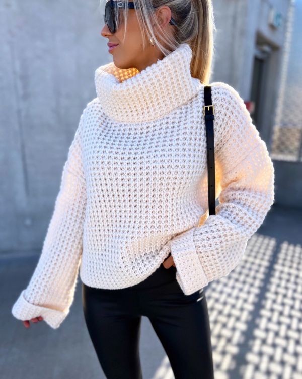 Light Beige High Neck Soft Sweater