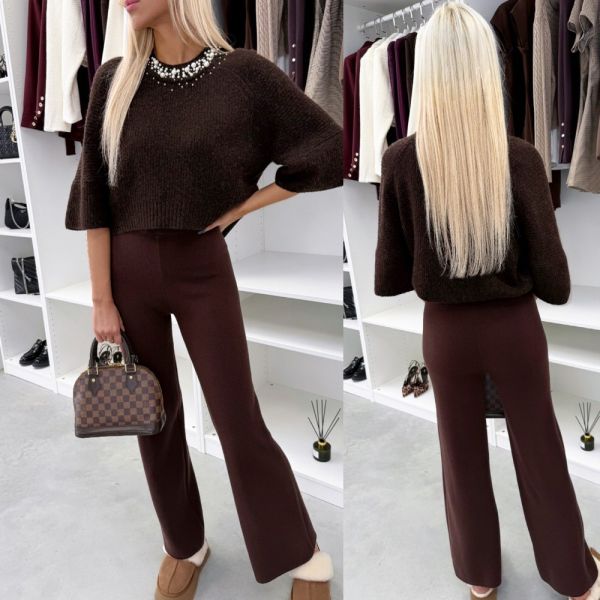 Коричневый Мягкие и эластичные брюки прямого кроя