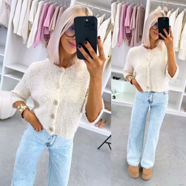 Beige Soft Cardigan With Gold-tone Buttons