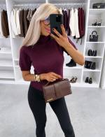 Brązowy Sweter Z Krótkim Rękawem