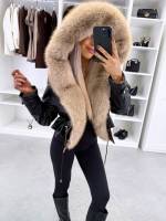 темно-красный Парка с регулируемой талией и роскошным искусственным мехом