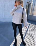 Light Beige High Neck Warm Knit