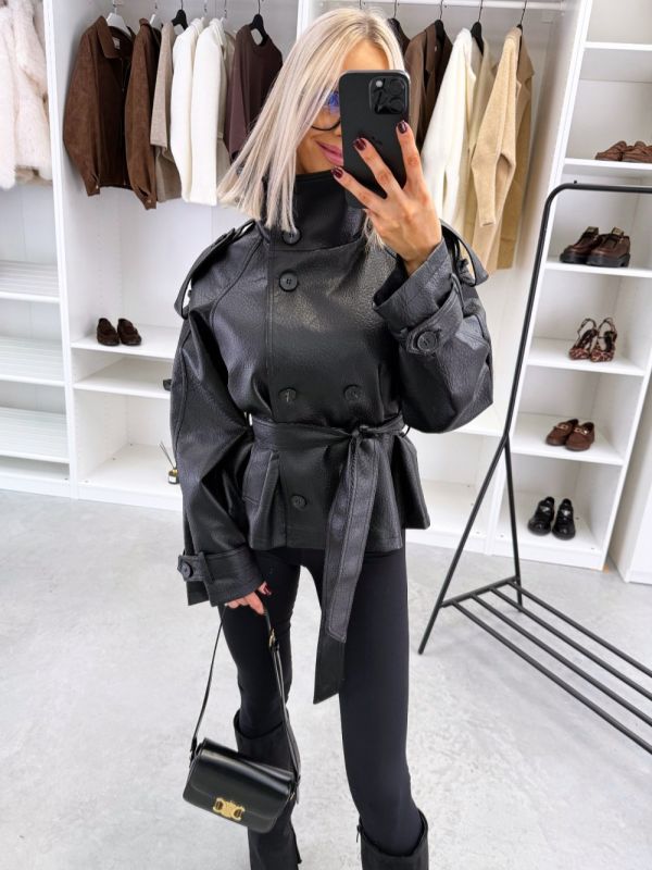 Black Oversized Tie-front Jacket