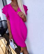 Fuchsia Flowy Dress With Ruffles