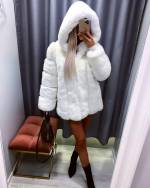 Taupe Luxury Hooded Fur Coat
