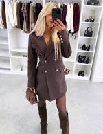 Brązowy Sukienka Marynarkowa Z Paskiem