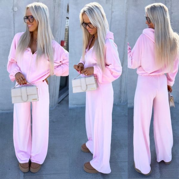 Light Pink Two-piece Velour Tracksuit Set