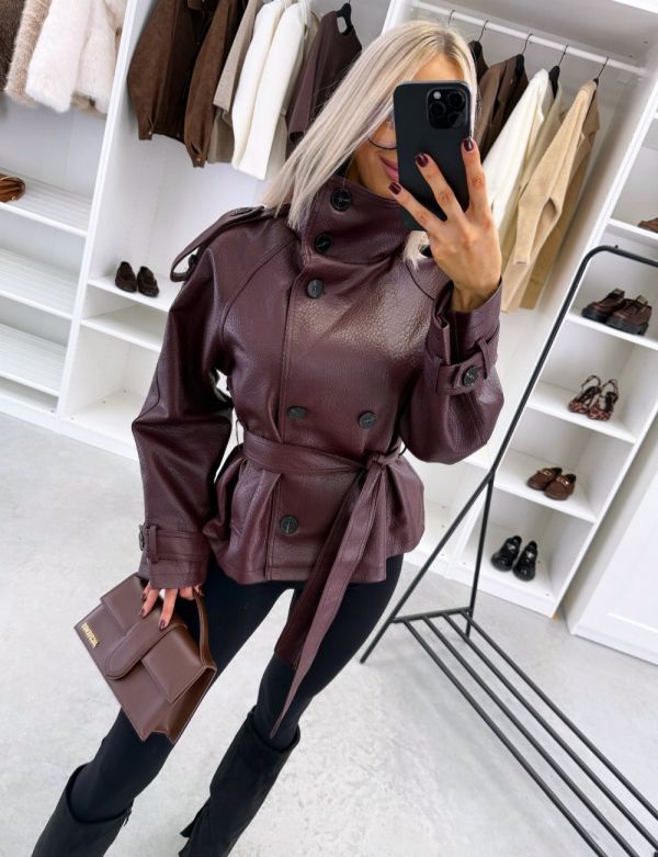 Dark Red Oversized Tie-front Jacket