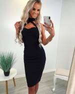 Бежевый Бандажное платье с вырезом-чокером