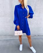 Blue Satin Dress With Pockets