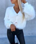 White Soft Buttoned Sweater With Subtle Shine