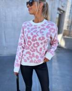 Beige Leopard Print Soft Sweater With Subtle Shine