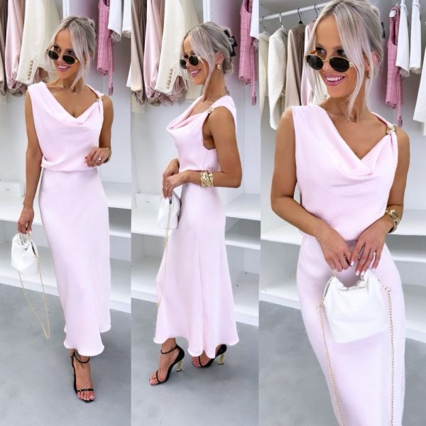 Light Pink Silky Dress With A Belt