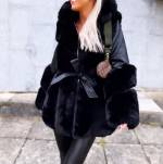 Black Fur Coat Tied In The Middle
