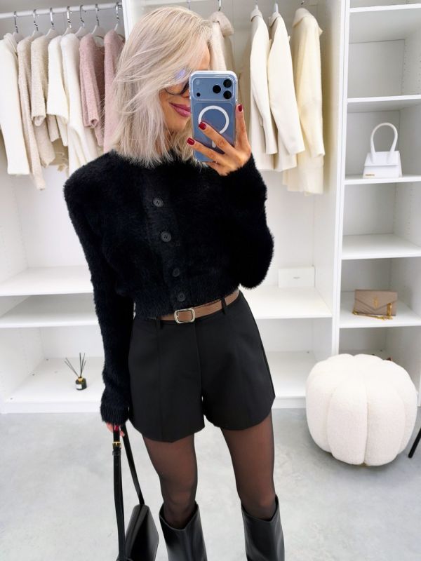 Black Soft And Stretchy Button-up Cardigan