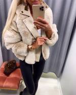 Серый Короткая шуба с мехом