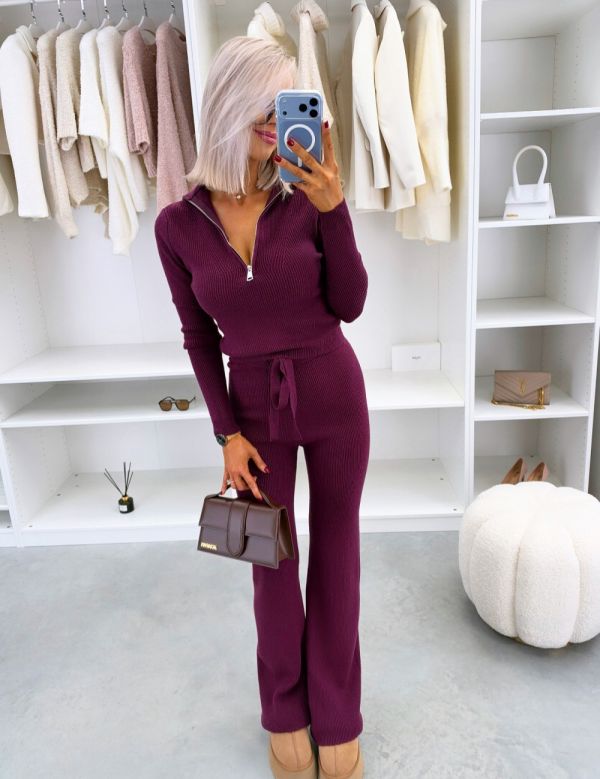 Dark Red Stretchy And Comfortable Two-piece Set