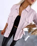 Pink Snap-buttoned Oversized Blouse