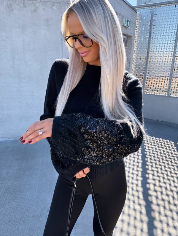 Black Soft Sweater With Sequins