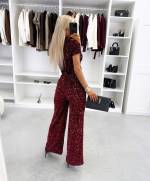 Ciemnoczerwony Miękkie Spodnie Z Cekinami