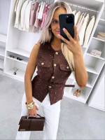 Pruun Kuldsete Nööpidega Vest