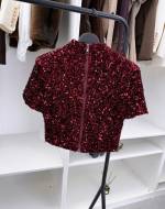 Brązowy Krótki Top Z Miękkimi Cekinami