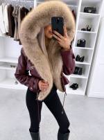 темно-красный Парка с регулируемой талией и роскошным искусственным мехом