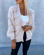 Beige Soft Buttoned Sweater With Subtle Shine