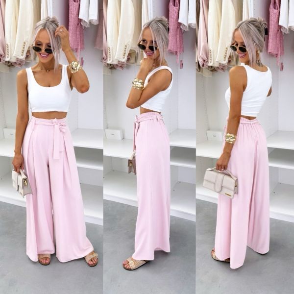 Pink Flowing Tie-waist Trousers