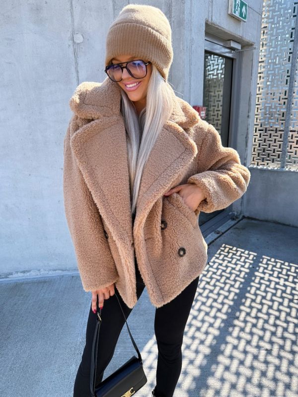 Camel Cropped Cozy Teddy Jacket