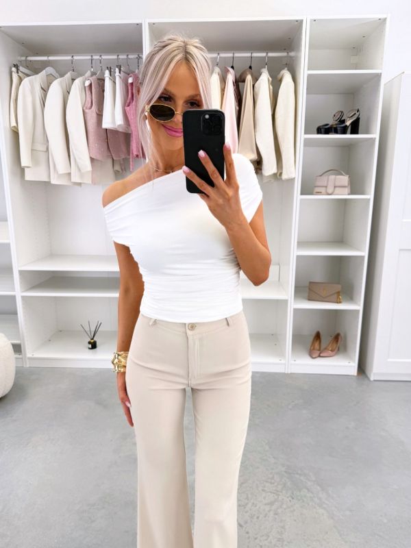 White Ruched Stretch Blouse