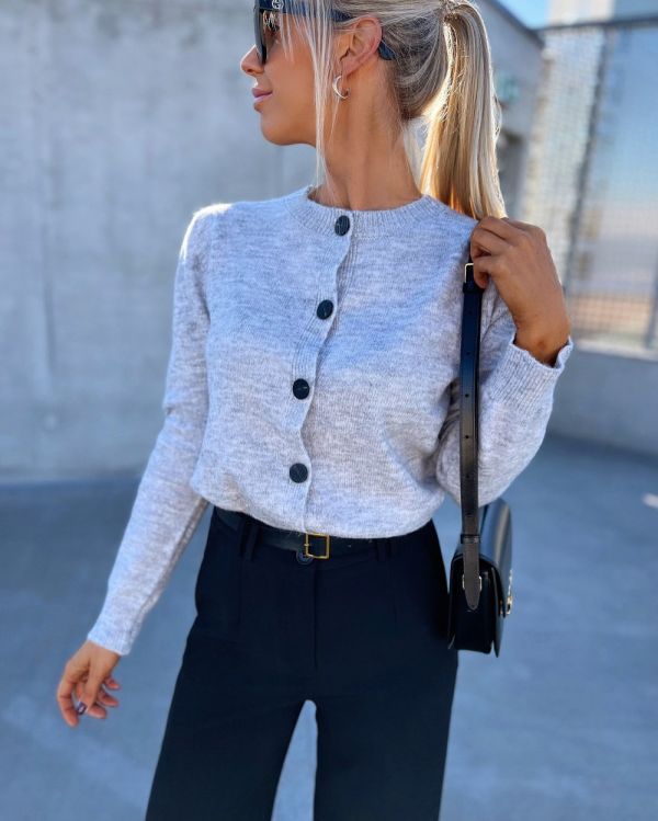 Grey Buttoned Soft Sweater