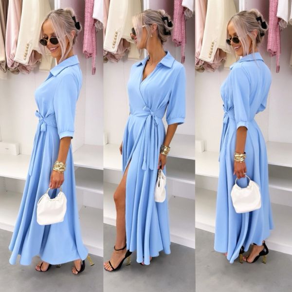 Blue Wrap Dress With Pockets