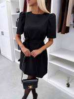 Czarny Sukienka Z Wiązaniem W Talii