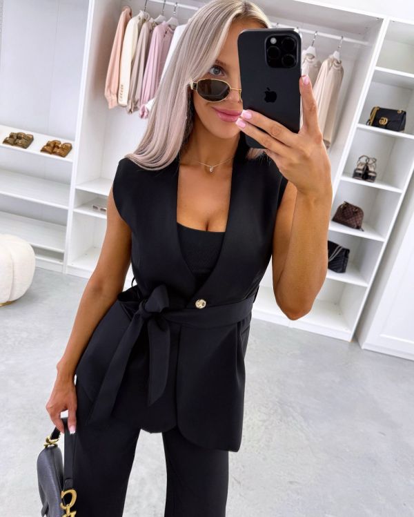 Black Tie-front Vest Jacket