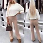 Светло-бежевый Мягкие и эластичные брюки прямого кроя