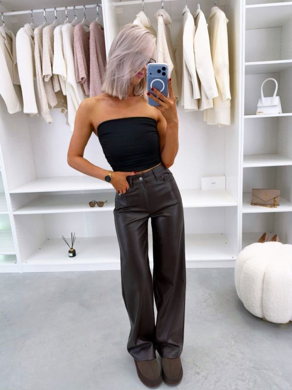 Brown Soft And Comfortable Straight-leg Leather Trousers