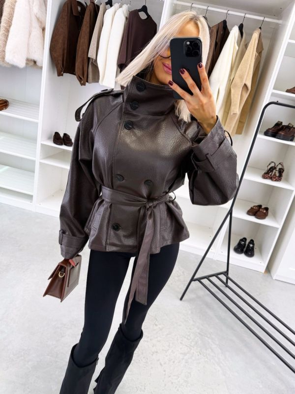 Brown Oversized Tie-front Jacket