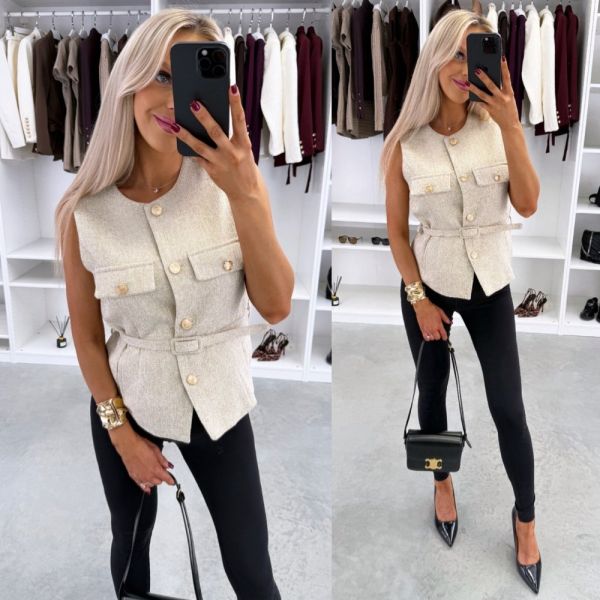 Beige Belted Vest-jacket