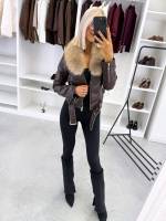 Коричневый Куртка из искусственного меха с деталями золотистого оттенка