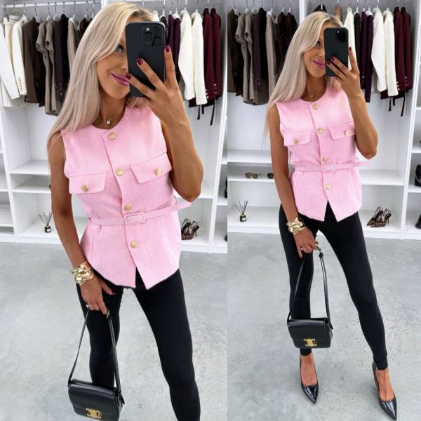 Pink Belted Vest-jacket