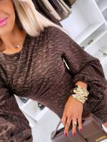 Brūns Elastīga Pieguļoša Kleita Ar Platām Piedurknēm