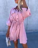Light Pink Keskelt Reguleeritav Vabaaja Kleit