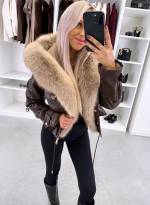 темно-красный Парка с регулируемой талией и роскошным искусственным мехом