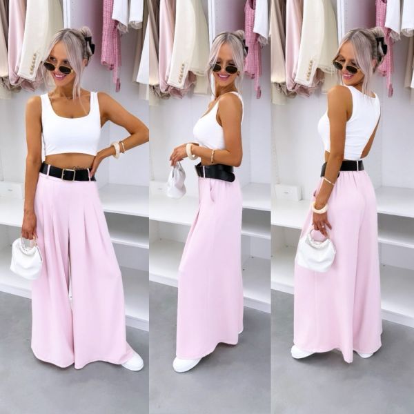 Pink Flowing Trousers With Belt