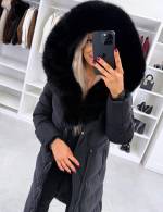 Melns Ziemas Parka Ar Regulējamu Jostasvietu