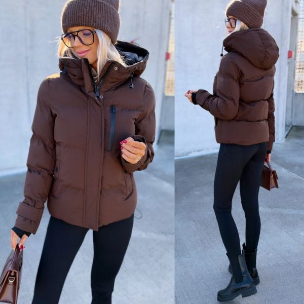 Brown Fitted Winter Jacket With Hood