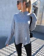 Grey Soft Sweater With Slit