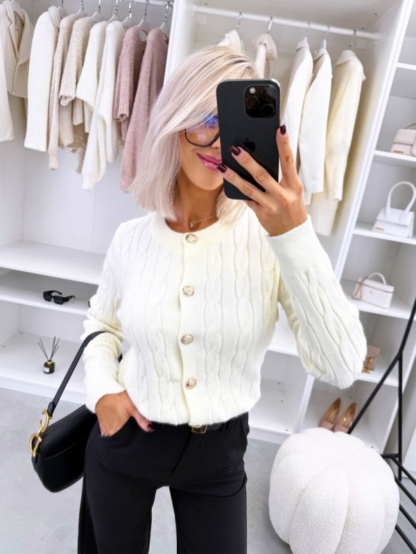 Light Beige Soft Stretch Sweater With Gold-tone Buttons
